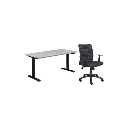 Global Equipment Interion Height Adjustable Table with Chair Bundle - 60"W x 30"D, Gray W/ Black Base 695780GY-B